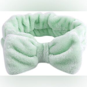 Light green Microfiber Plush Bow‎ Headband Makeup Headband